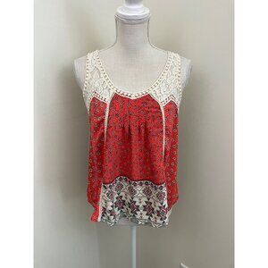 Altar'd State Multicolor Print Gray Back Lace Shoulder Tank Size Medium